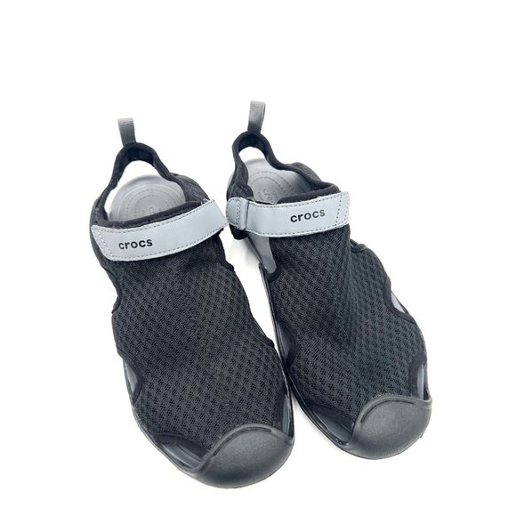 CROCS Swiftwater Mesh Deck Sandal Women Size 9 Black Gray Beach Resort - Picture 2 of 12